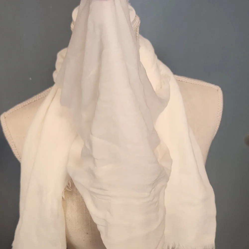 NWT Mixit JCPenny's Soft Fringe Ivory White Oblong Scarf Boho Maxilist